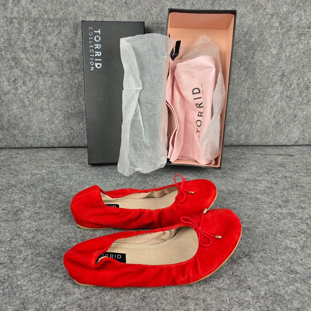Torrid Collection Red Suede Bow Scrunch Ballet Flats Size 9W Wide NIB Dustbag